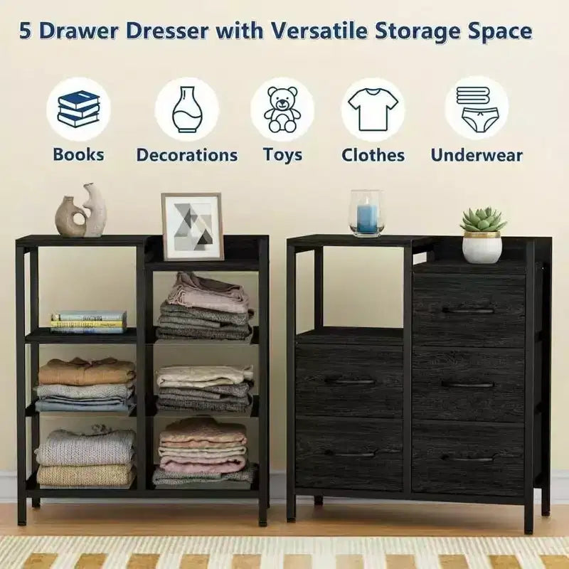 Meuble de classement mobile avec étagère ouverte, support d'imprimante roulant et classeur latéral en tissu pour bureau, compatible avec les dossiers de taille A4 ou Lettre