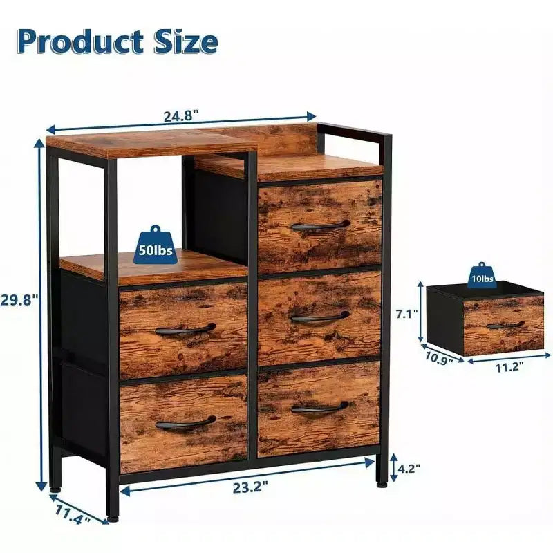 Meuble de classement mobile avec étagère ouverte, support d'imprimante roulant et classeur latéral en tissu pour bureau, compatible avec les dossiers de taille A4 ou Lettre