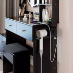 Coiffeuse de maquillage miroir avec tabouret rembourré, coiffeuse blanche intelligente avec miroir rond, miroir LED de 17 pouces, ensemble de vanité à commande tactile