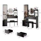 Coiffeuse de maquillage miroir avec tabouret rembourré, coiffeuse blanche intelligente avec miroir rond, miroir LED de 17 pouces, ensemble de vanité à commande tactile