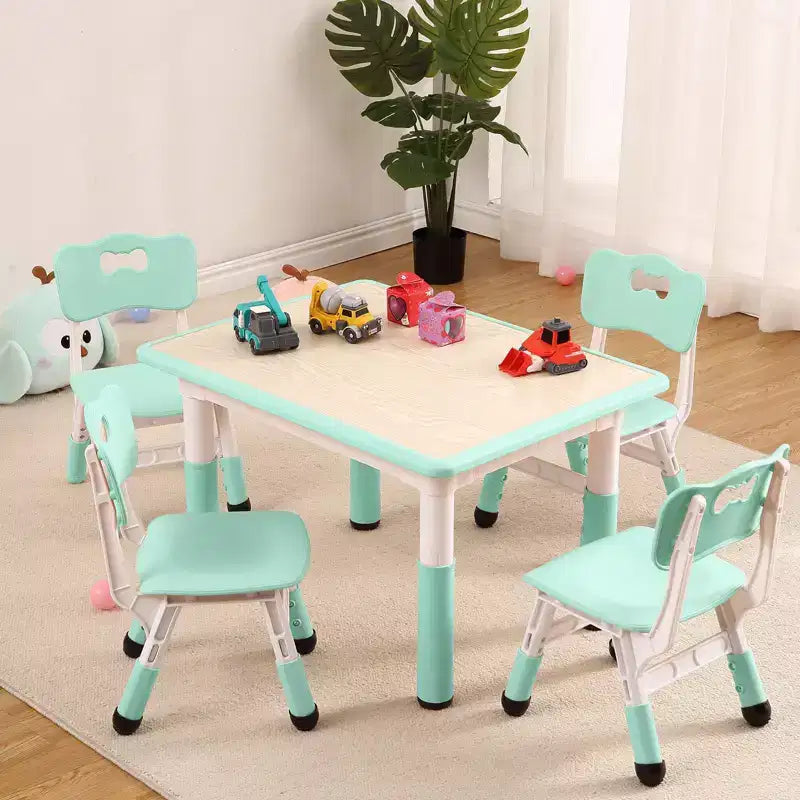 Ensemble table et 4 chaises réglables en hauteur pour enfants Lake Blue C - Bureau pliable d'activités créatives avec plateau effaçable pour l'apprentissage, le jeu et le repas des tout-petits