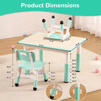 Ensemble table et 4 chaises réglables en hauteur pour enfants Lake Blue C - Bureau pliable d'activités créatives avec plateau effaçable pour l'apprentissage, le jeu et le repas des tout-petits