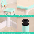 Ensemble table et 4 chaises réglables en hauteur pour enfants Lake Blue C - Bureau pliable d'activités créatives avec plateau effaçable pour l'apprentissage, le jeu et le repas des tout-petits