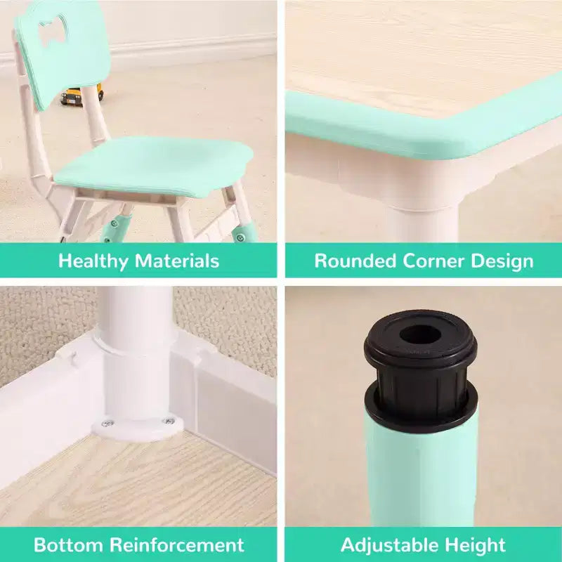 Ensemble table et 4 chaises réglables en hauteur pour enfants Lake Blue C - Bureau pliable d'activités créatives avec plateau effaçable pour l'apprentissage, le jeu et le repas des tout-petits