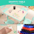 Ensemble table et 4 chaises réglables en hauteur pour enfants Lake Blue C - Bureau pliable d'activités créatives avec plateau effaçable pour l'apprentissage, le jeu et le repas des tout-petits