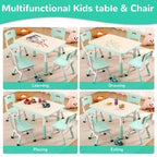 Ensemble table et 4 chaises réglables en hauteur pour enfants Lake Blue C - Bureau pliable d'activités créatives avec plateau effaçable pour l'apprentissage, le jeu et le repas des tout-petits