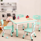 Ensemble table et 4 chaises réglables en hauteur pour enfants Lake Blue C - Bureau pliable d'activités créatives avec plateau effaçable pour l'apprentissage, le jeu et le repas des tout-petits