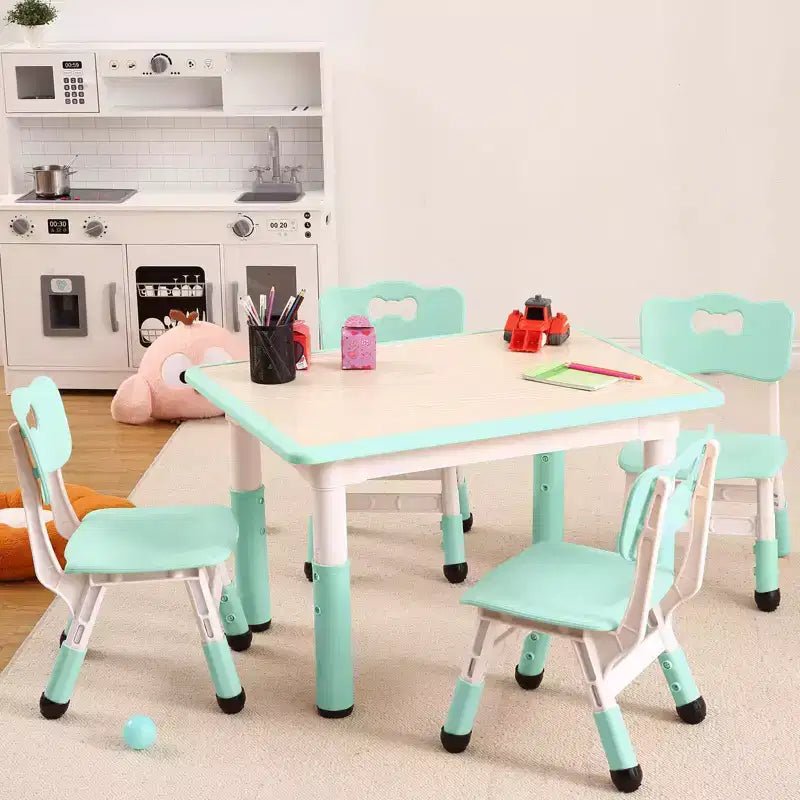 Ensemble table et 4 chaises réglables en hauteur pour enfants Lake Blue C - Bureau pliable d'activités créatives avec plateau effaçable pour l'apprentissage, le jeu et le repas des tout-petits