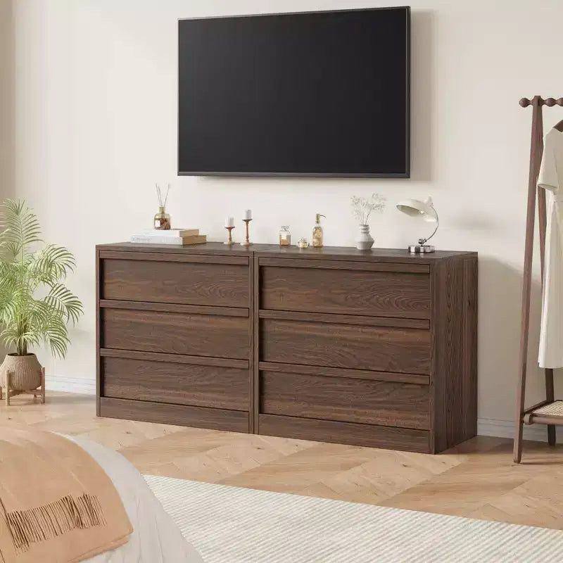 Table de chevet GustoWave 3 tiroirs en noyer pour chambre, petite table d'appoint de 76 cm de haut avec grand rangement et dispositif anti-basculement