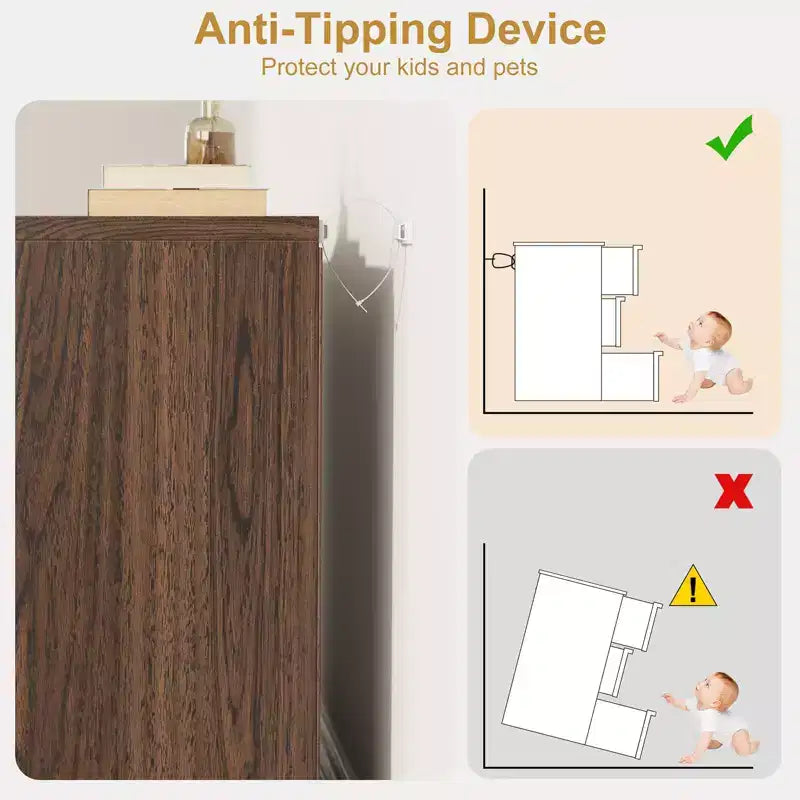 Table de chevet GustoWave 3 tiroirs en noyer pour chambre, petite table d'appoint de 76 cm de haut avec grand rangement et dispositif anti-basculement
