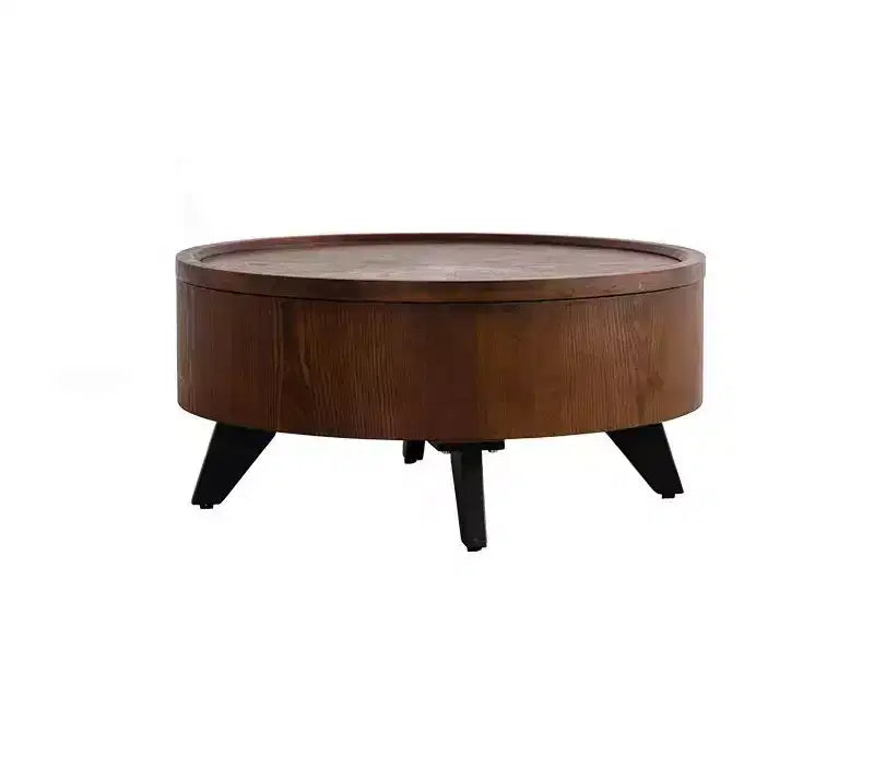 Table basse ronde, rangement intégré, style moderne du milieu du siècle pour salon, chambre, cuisine