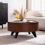 Table basse ronde, rangement intégré, style moderne du milieu du siècle pour salon, chambre, cuisine