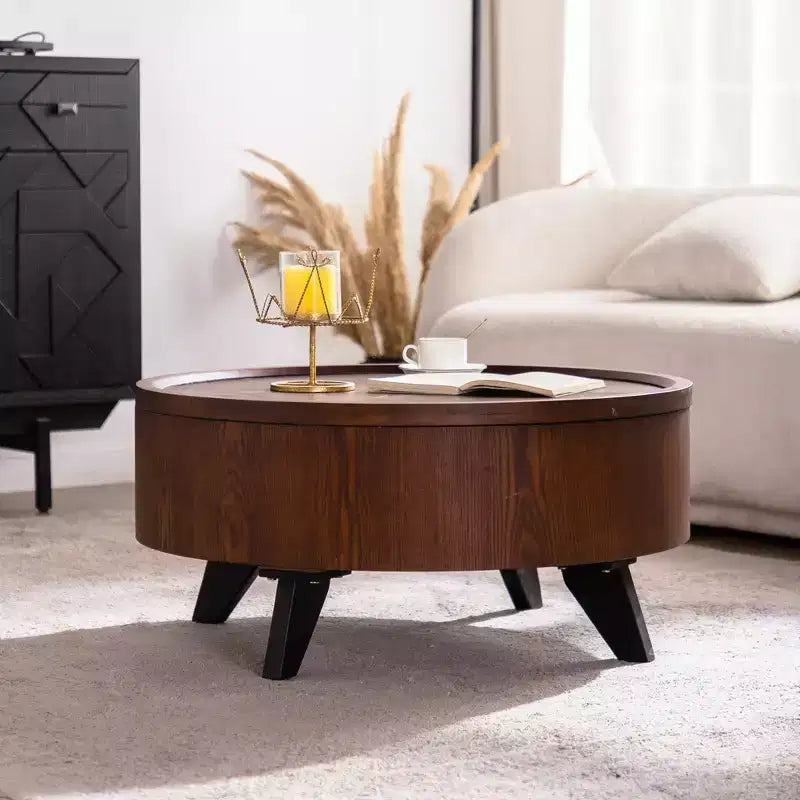 Table basse ronde, rangement intégré, style moderne du milieu du siècle pour salon, chambre, cuisine