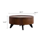 Table basse ronde, rangement intégré, style moderne du milieu du siècle pour salon, chambre, cuisine