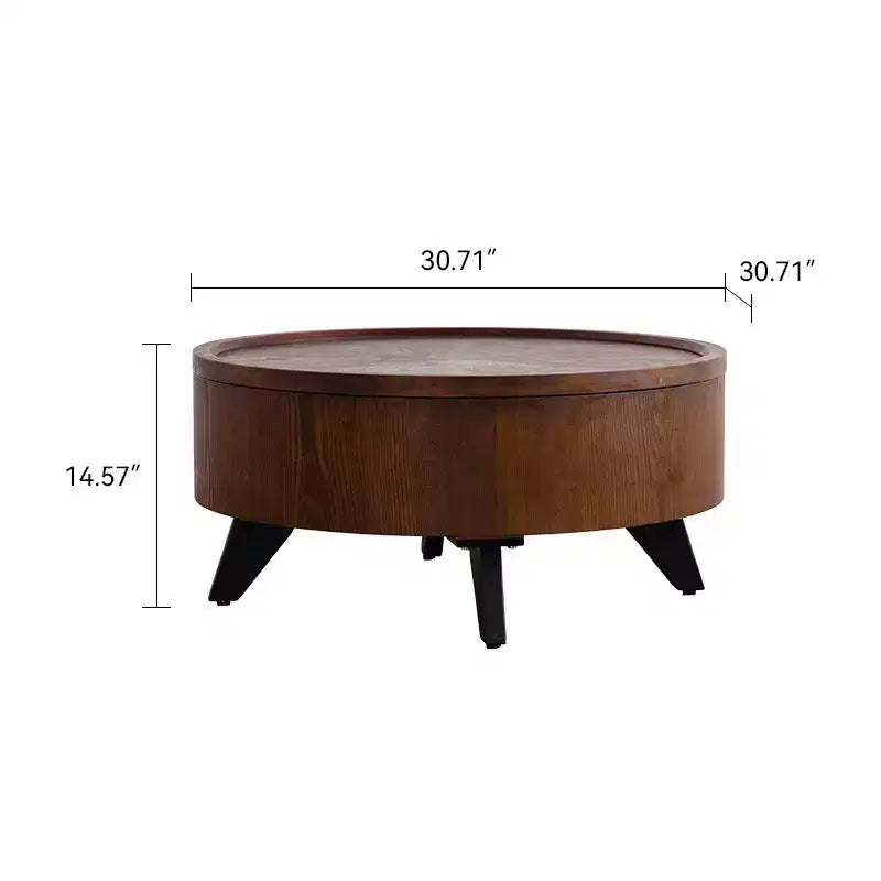 Table basse ronde, rangement intégré, style moderne du milieu du siècle pour salon, chambre, cuisine