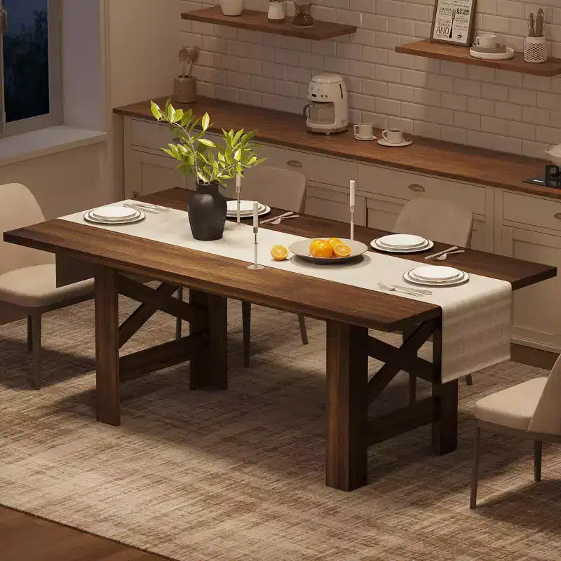 71 grande table de cuisine de ferme en bois avec un cadre épais et robuste pour la cuisine, le bureau