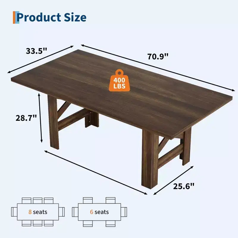 71 grande table de cuisine de ferme en bois avec un cadre épais et robuste pour la cuisine, le bureau