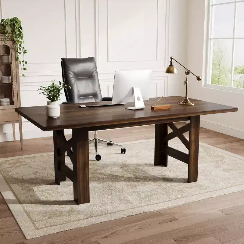 71 grande table de cuisine de ferme en bois avec un cadre épais et robuste pour la cuisine, le bureau