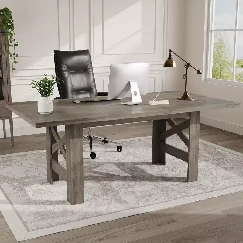 71 grande table de cuisine de ferme en bois avec un cadre épais et robuste pour la cuisine, le bureau