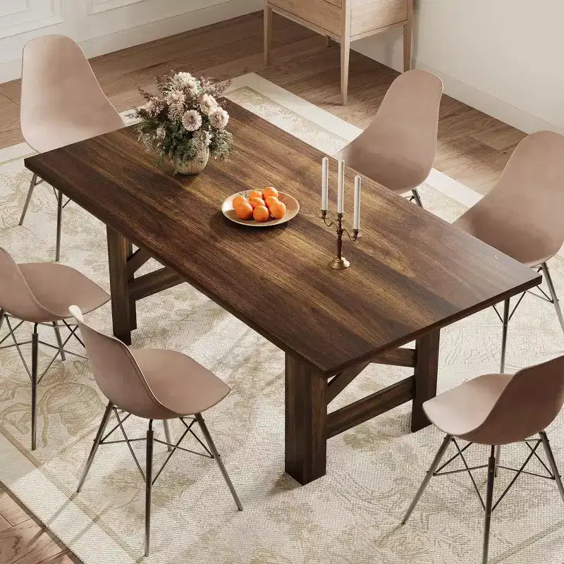 71 grande table de cuisine de ferme en bois avec un cadre épais et robuste pour la cuisine, le bureau