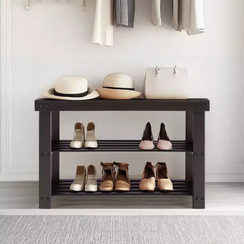 Banc range-chaussures en bambou TUYOHW, organiseur de rangement pour chaussures à 3 niveaux avec une capacité de 130 kg, banc à chaussures étanche pour entrée
