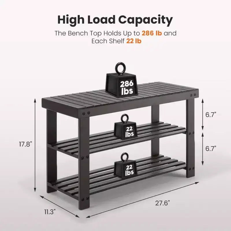 Banc range-chaussures en bambou TUYOHW, organiseur de rangement pour chaussures à 3 niveaux avec une capacité de 130 kg, banc à chaussures étanche pour entrée
