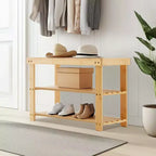 Banc range-chaussures en bambou TUYOHW, organiseur de rangement pour chaussures à 3 niveaux avec une capacité de 130 kg, banc à chaussures étanche pour entrée