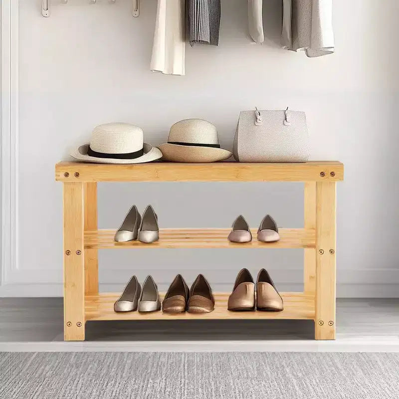 Banc range-chaussures en bambou TUYOHW, organiseur de rangement pour chaussures à 3 niveaux avec une capacité de 130 kg, banc à chaussures étanche pour entrée