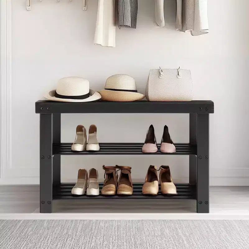 Banc range-chaussures en bambou TUYOHW, organiseur de rangement pour chaussures à 3 niveaux avec une capacité de 130 kg, banc à chaussures étanche pour entrée