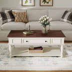Table basse vintage, 1 tiroir, montage facile, table centrale rectangulaire mobile avec roulettes verrouillables, en bois de style campagnard pour salon