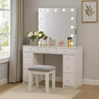 Royal Hampton Vanity Set With Lighted Mirror And Padded Stool, White-Gray