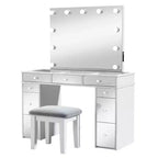 Coiffeuse Royal Hampton avec miroir éclairé et tabouret rembourré, blanc-gris