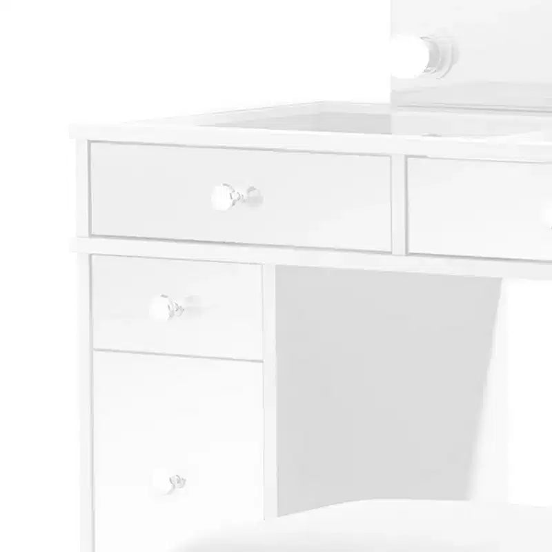 Coiffeuse Royal Hampton avec miroir éclairé et tabouret rembourré, blanc-gris