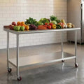 Garvee 60 Stainless Steel Tables with Wheels and Backsplash for Kitchen, Restaurant, Silver