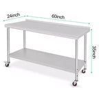 Garvee 60 Tables en acier inoxydable avec roulettes et dosseret pour cuisine, restaurant, argent