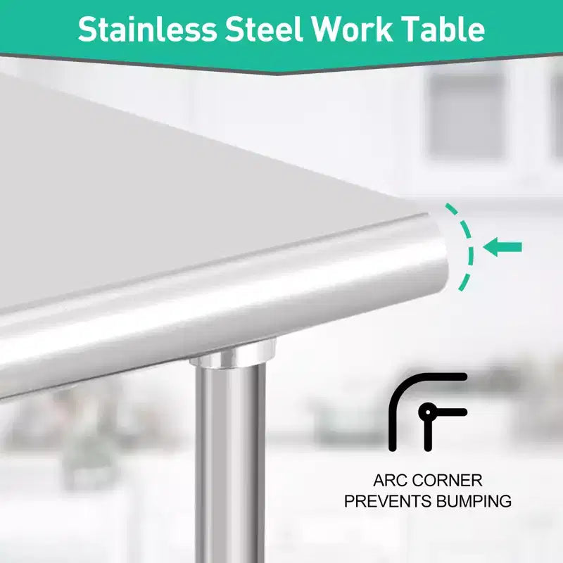 Garvee 60 Tables en acier inoxydable avec roulettes et dosseret pour cuisine, restaurant, argent