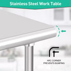 Garvee 60 Tables en acier inoxydable avec roulettes et dosseret pour cuisine, restaurant, argent