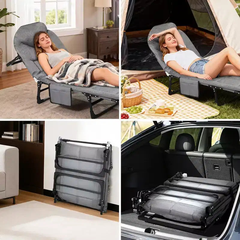 COZONY 75 Lit de Camp Pliant pour Adultes avec Coussin & Oreiller, Lit de Couchage Portable Robuste pour Utilisation Intérieure & Extérieure