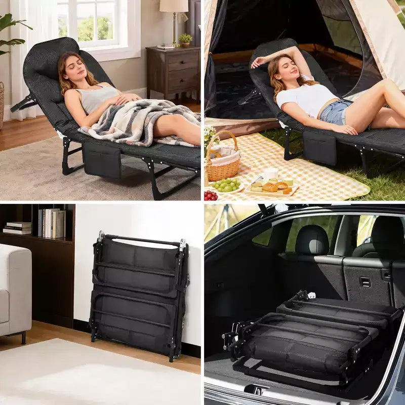 COZONY 75 Lit de Camp Pliant pour Adultes avec Coussin & Oreiller, Lit de Couchage Portable Robuste pour Utilisation Intérieure & Extérieure