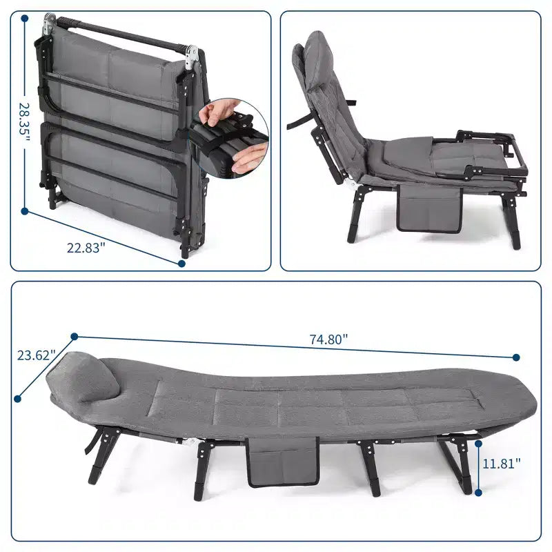 COZONY 75 Lit de Camp Pliant pour Adultes avec Coussin & Oreiller, Lit de Couchage Portable Robuste pour Utilisation Intérieure & Extérieure