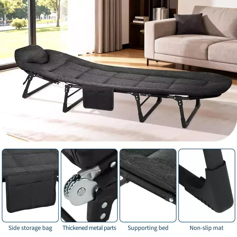 COZONY 75 Folding Camping Cot for Adults with Cushion & Pillow, Portable Heavy Duty Sleeping Bed for Indoor & Outdoor Use