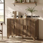 Fluted Sideboard Cabinet with Adjustable Shelves and Wood Doors