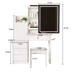 Coiffeuse moderne Okak avec tabouret rembourré, Coiffeuse compacte avec miroir coulissant et grand espace de rangement, Table de maquillage pour dressing, Blanc