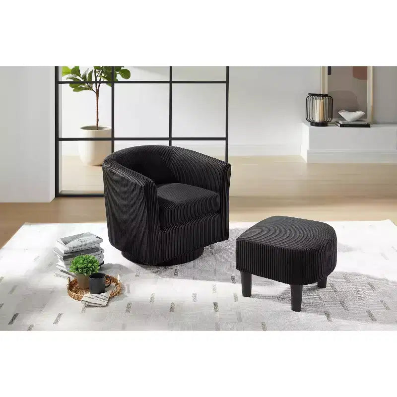 TUYOHW Ensemble fauteuil inclinable et ottoman modernes pivotants en velours côtelé avec cadre robuste, canapé simple pour salon, chambre, bureau