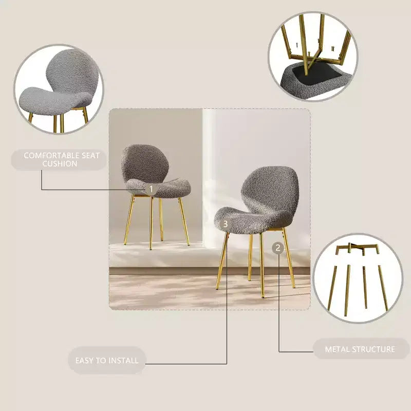 TUYOHW Lot de 2 chaises de salle à manger minimalistes, chaises de cuisine Teddy avec dossier en forme de coquille et pieds en métal, chaises de salle à manger modernes pour salon