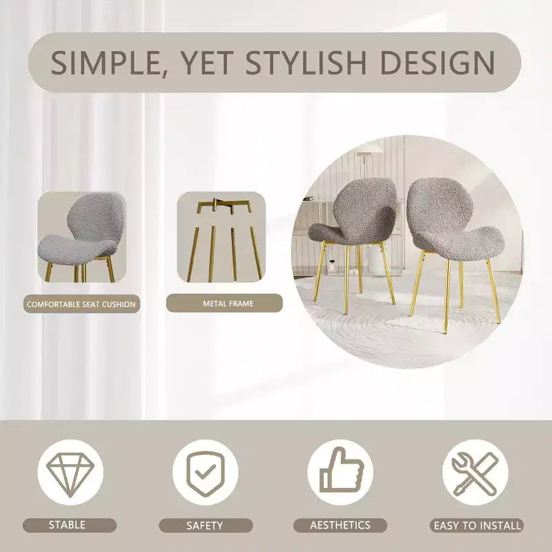 TUYOHW Lot de 2 chaises de salle à manger minimalistes, chaises de cuisine Teddy avec dossier en forme de coquille et pieds en métal, chaises de salle à manger modernes pour salon