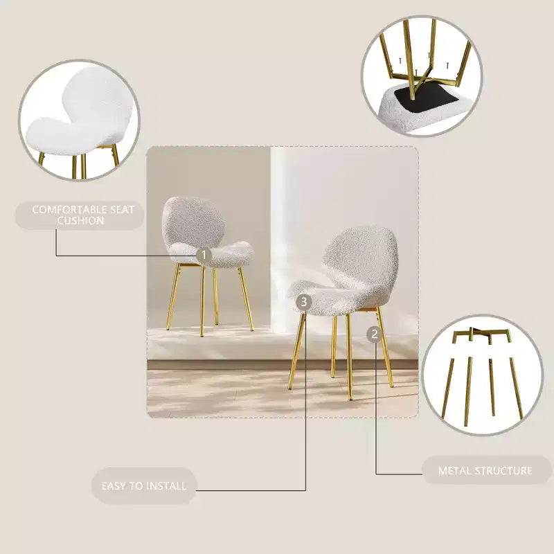 TUYOHW Lot de 2 chaises de salle à manger minimalistes, chaises de cuisine Teddy avec dossier en forme de coquille et pieds en métal, chaises de salle à manger modernes pour salon