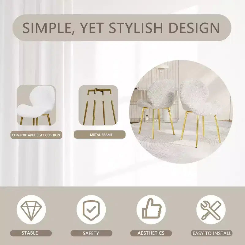TUYOHW Lot de 2 chaises de salle à manger minimalistes, chaises de cuisine Teddy avec dossier en forme de coquille et pieds en métal, chaises de salle à manger modernes pour salon