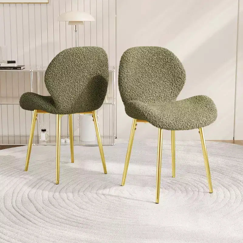 TUYOHW Lot de 2 chaises de salle à manger minimalistes, chaises de cuisine Teddy avec dossier en forme de coquille et pieds en métal, chaises de salle à manger modernes pour salon