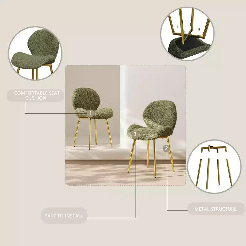 TUYOHW Lot de 2 chaises de salle à manger minimalistes, chaises de cuisine Teddy avec dossier en forme de coquille et pieds en métal, chaises de salle à manger modernes pour salon
